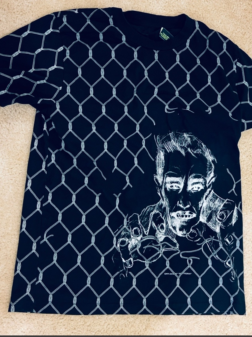 Off-White Black SS Tee w/White Chain-Link & Face Graphic XL-VGT Virgil Abloh